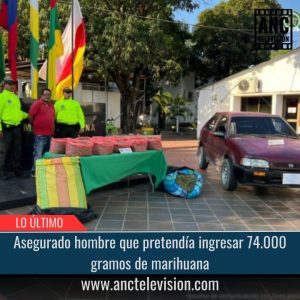 Asegurado hombre que pretendía ingresar 74.000 gramos de marihuana.