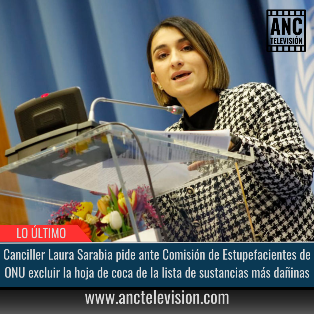 Canciller Laura Sarabia pide ante Comisión de Estupefacientes.