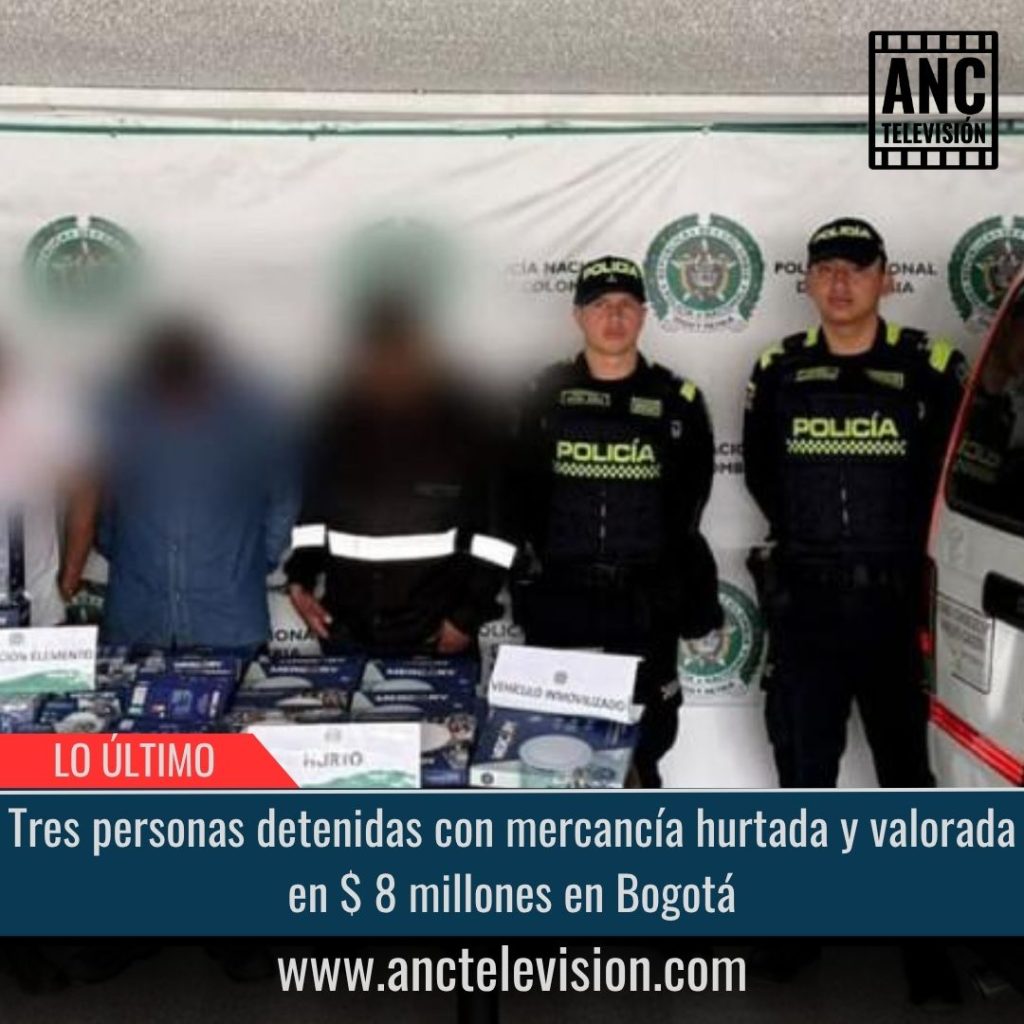 Tres personas detenidas con mercancía hurtada.