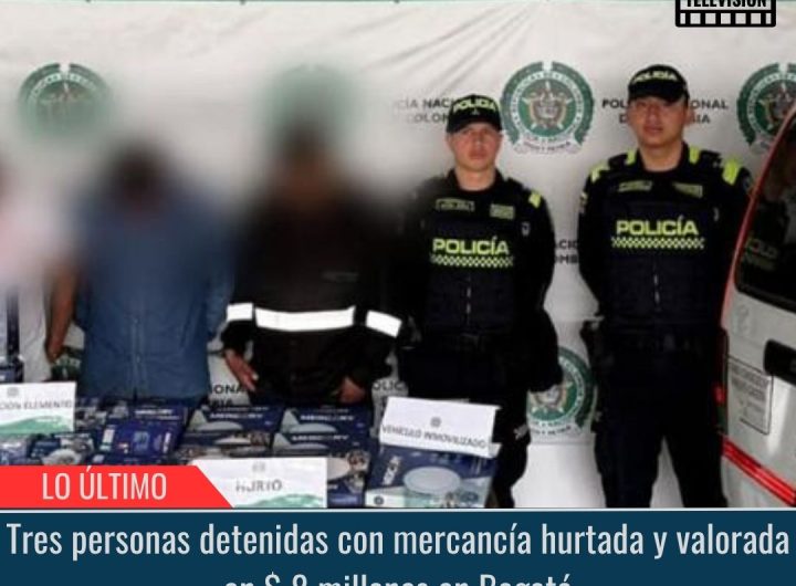 Tres personas detenidas con mercancía hurtada.